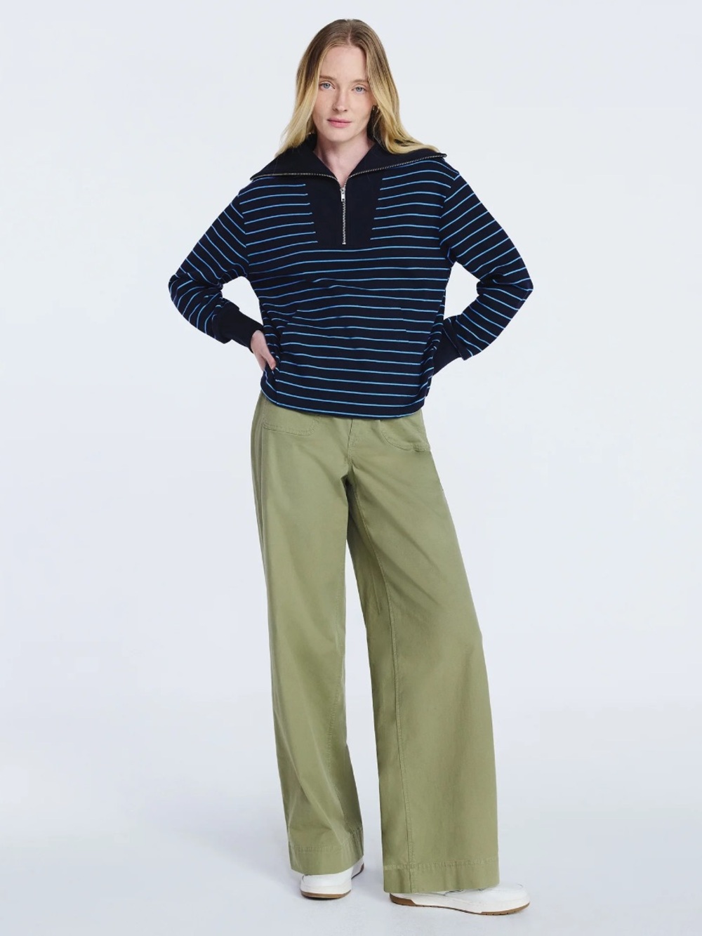 Wide Leg Utility Pants in Olive Green, Cotton